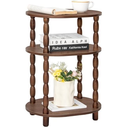 MaxSmeo Small Side Table, 3-Tier Small End Table, Modern Oval Night Stand Accent Table for Living Room, Bedroom, Walnut Brown
