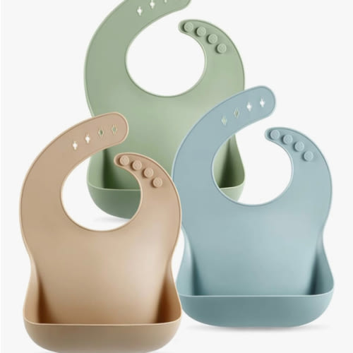 PandaEar Set of 3 Silicone Baby Bibs Waterproof, Soft, Unisex, 10-72 Months