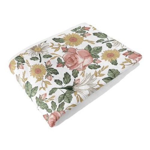 Sweet Jojo Designs Baby Girl Toddler Blanket Vintage Floral Pink Green and Yellow