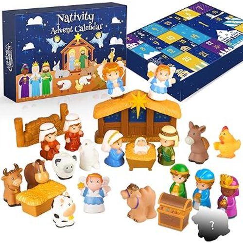 Nativity Advent Calendar 2025 Kids, Christmas Story Nativity Playset Christian Advent Calendar for Toddlers, Kids, Boys, Girls, 25pcs Nativity Scene Set Toys for Children Ages 1 2 3 4 5 6+