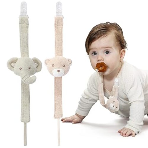 Pacifier Clip, 2 Pack Baby Pacifier Holder for Boys and Girls Fits Many Pacifiers & Baby Teething Toys, Ideal Baby Gift (Elephant&Dog)