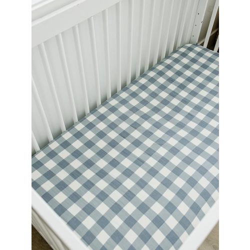 Dusty Blue Gingham Muslin Crib Sheet by Mebie Baby, Soft and Breathable Bed Sheets for Babies, Modern Neutral Bedding for Cribs, Standard Crib Mattress Fitted Sheet, Great for Boy or Girl Room