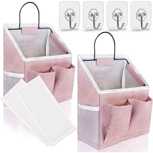2pcs Wall Hanging Baskets for Organizing, Wall Hanging Storage Bag as Over the Door Organizer, Wall File Organizer, Rv Storage and Organization. For Bedroom, Office, Camper (Pink-Upgraded)