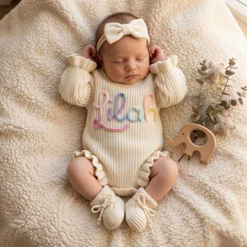 Personalized Baby Romper Set, Baby Girl Romper, Hand Embroidered Newborn Gift