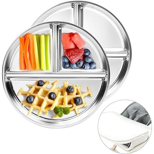 Stainless Steel Kids Plates 2 Packs, 8" Divided Toddlers portion control Plate, Non Toxic & BPA Free |Unbreakable |Dishwasher Safe Baby Snack Dish for Solid Starts Self-Feeding