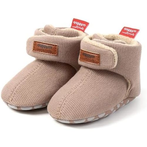 E-FAK Newborn Baby Cozy Fleece Booties with Grippers Winter Slippers Socks Soft Sole Stay On Infant First Walker Crib Shoes