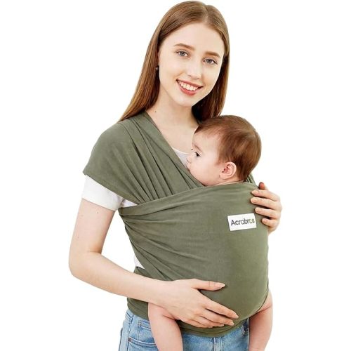 Acrabros Baby Wrap Carrier,Hands Free Baby Carrier Sling,Lightweight,Breathable,Softness,Perfect for Newborn Infants and Babies Shower Gift,Sage Green