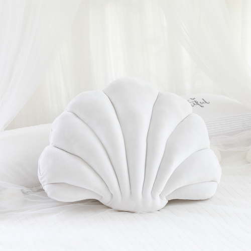 Blukids 3D Throw Pillows Shell Shaped Accent Throw Pillow, Soft Velvet Insert Included Cushion for Couch Bed Living Room, Pack of 1, White, 13 X 10 inches
