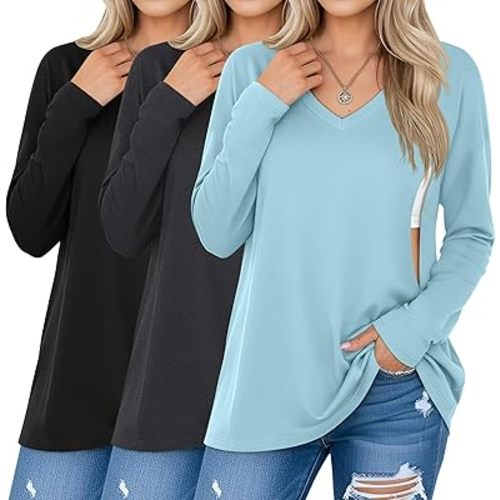 3 Pack Women's Oversize Nursing Shirts for Breastfeeding with Hidden Zippers Loose Fit Long Sleeve Maternity Tops
