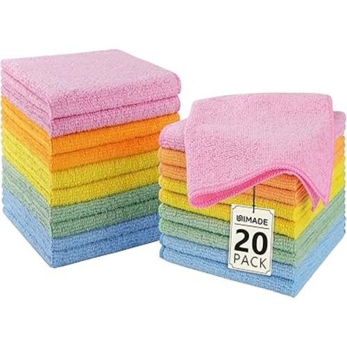 Washcloths - 20 Pack - Face Towels (12" x 12"), Highly Soft Wash Cloths and Hand Towels, Fast Drying Multi-Purpose Microfiber Cleansing Cloths for Bathroom, Hotel, Spa, and Salon - Multicolor