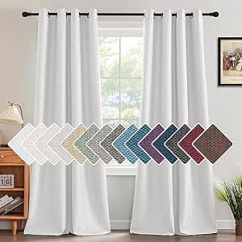 H.VERSAILTEX Linen Blackout Curtain 84 Inches Long for Bedroom/Living Room Thermal Insulated Grommet Linen Curtain Drapes Primitive Textured Burlap Effect Window Drapes 1 Panel - Heather Pure White