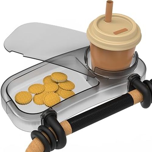 Upgraded Universal Stroller Snack Tray, Cup Holder Stroller Tray with Silicone Flexible Arms Grip, Stroller Tray Attachment for Baby Toddler Holder Stroller Accessories for Snacks On The Go