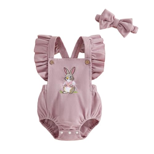 Dcohmch Infant Baby Boy Girl Easter Outfit Bunny Embroidery Sleeveless Romper Overalls Newborn Summer Clothes