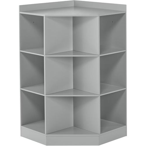 RiverRidge Kids Toy Storage Corner Cabinet with 6 Cubbies & 3 Angled Shelves - Gray Toy Shelf Cubby Corner Storage Shelf Playroom Toy Organizer