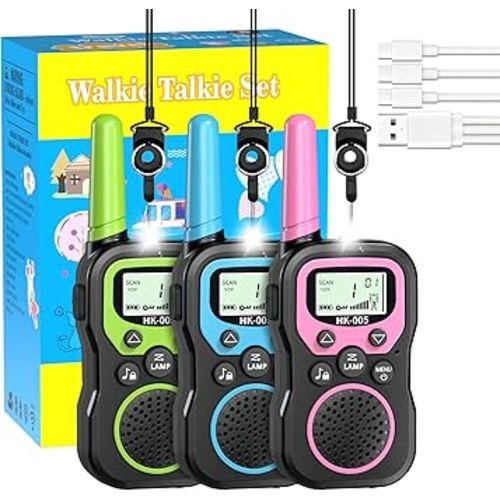 Walkie Talkies for Kids 3 Pack, Rechargeable Kid Walkie Talkies Long Range 3 Miles with 3-in-1 Charging Cable,2 Way Radio Toys Gifts for 3-12 Year Old Boys Girls Outdoor Camping Hiking