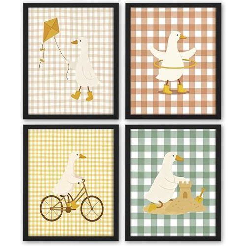 NaZaUK Goose Nursery Wall Art, Baby Room Decor, Goose Nursery Wall Decor for Baby room, Toddler Bedroom, Playroom, Farmhouse Nursery, Gender Neutral Spaces Set of 4 8x10 in
