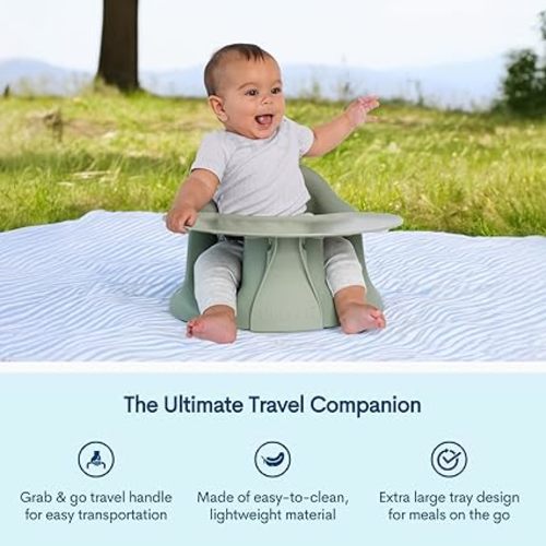 Upseat – The Original Ergonomic Baby Floor & Booster Seat with Tray, Developed with Physical Therapists for Upright Posture & Healthy Hip Development, 4–24 Months, Extra-Large Tray (Sage)