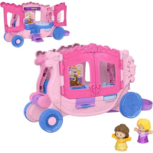 Fisher-Price Little People Toddler Toy Disney Princess Pull-Along Musical Carriage Playset with Figures for Pretend Play Kids Ages 18+ Months