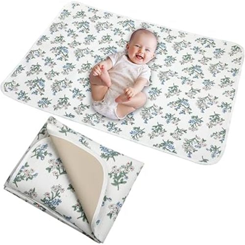 Baby Diaper Changing Pad, 19.7"x25.6" Waterproof Changing Pad Liners with 100% Muslin Cotton Front Top and Leather Back, Soft and Absorbent Portable Changing Mat for Travel, Changing Station