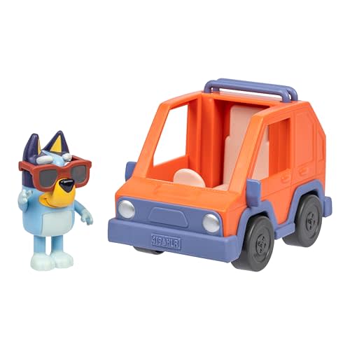 Basic 4WD Toddler Toy Car, 3” Articulated Bluey Figure with Flip-Up Sunnies, Immersive Car Toys for Kids of Age 3+