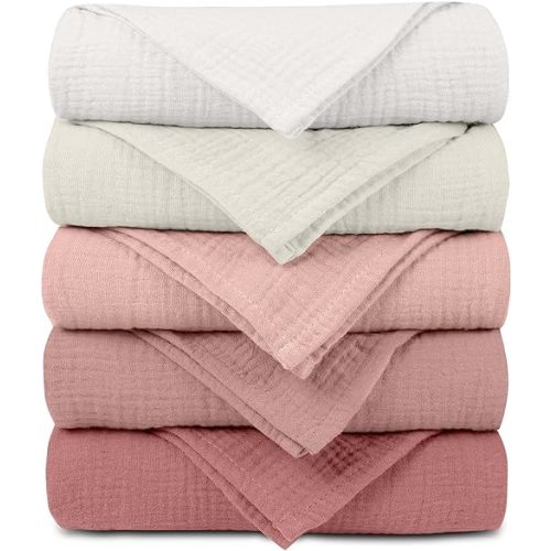 Muslin Receiving Blankets, Neutral Blanket Swaddling for Newborn Boys and Girls, 5 Pack Breathable and Skin-Friendly Swaddle Wrap for Infant Baby (Sweet Colors)
