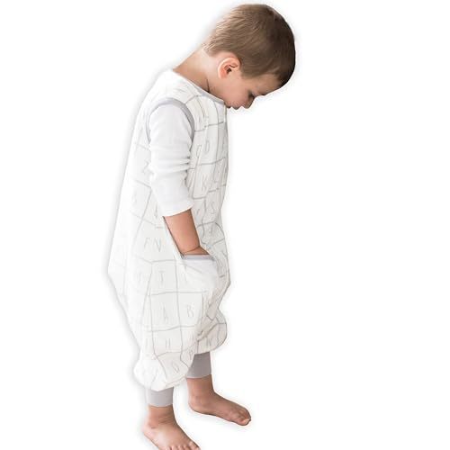 Tealbee Dreamsuit: Toddler Sleep Sack with Feet 12-18 months, 18-24 months - 1.2 TOG All Season Baby Wearable Blanket for Walkers - Rayon made from Bamboo, Organic Cotton Sleep Bag (12m-2T) - Alphabet