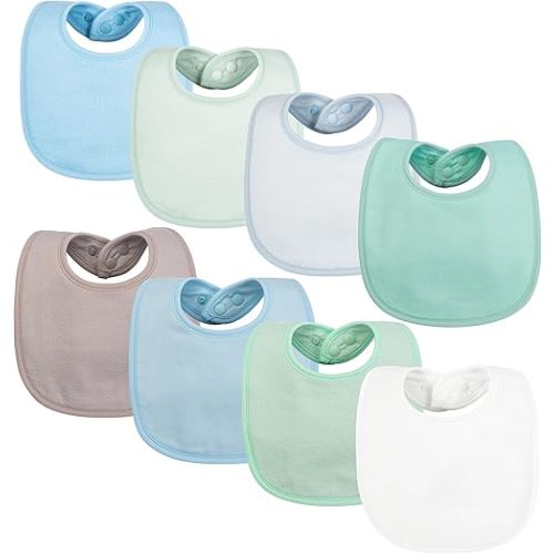 Tiny Twinkle Baby Feeding Bibs 8 Pack - Waterproof and Absorbent Infant Drool and Feeding Baby Bib (Boy Pastel New 8-Pack)