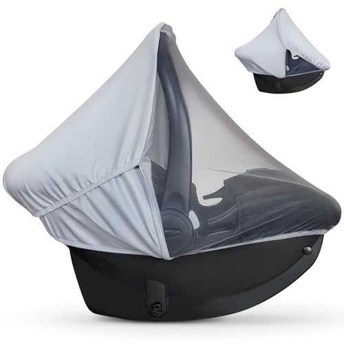 liuliuby Summer Baby Car Seat Cover | 2-in-1 Breathable Carseat Sun Shade & Mosquito Net | UV Protection Lightweight Canopy Covers for Infant Unisex | Bug Net Mesh for Warm Weather (Gray)