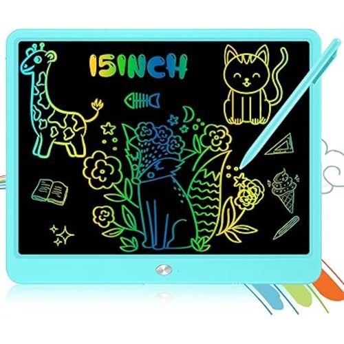 Decute Kids Toys LCD Writing Tablet with Stylus, 15 Inch Erasable Toddlers Doodle Board, Reusable Drawing Pad for Kids, Educational Christmas Birthday Gift for 3 4 5 6 7 8 Girls Boys Toddler Blue