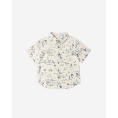 Collared Short Sleeve Shirt Ocean Toile