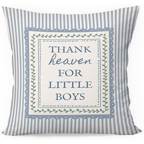 Boy Nursery Decor Pillow Covers 18x18, Thank Heaven for Little Boys Blue Striped Decorative Throw Pillow Covers Pillowcases for Kids Toddler Boy Nursery Room Playroom Decor,Newborn Gifts
