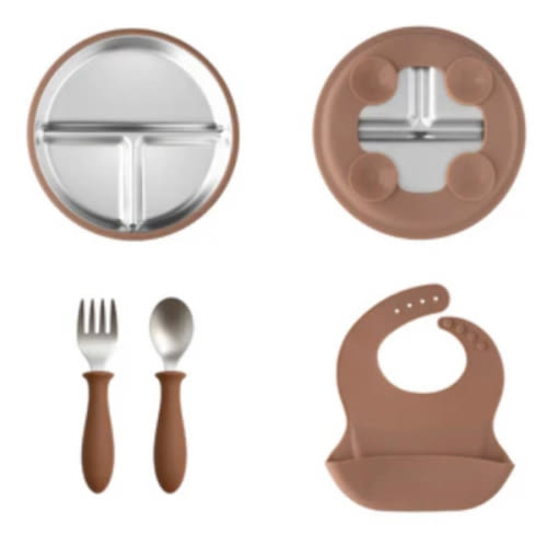 Stainless Steel Toddler Feeding Set 12+ Months- Mocha Mousse