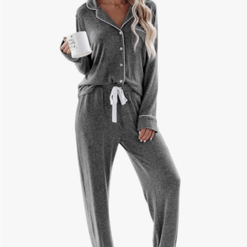 Aamikast Women's Pajama Sets Long Sleeve Button Down Sleepwear Nightwear Soft Pjs Lounge Sets