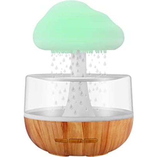 Weljoy Zen Raining Cloud Night Light Aromatherapy Essential Oil Diffuser Micro Humidifier Desk Fountain Bedside Sleeping Relaxing Mood Water Drop Sound (White)
