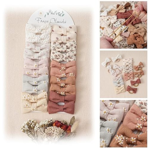 Girls Hair Ties with Linen Bows (Neutral)
