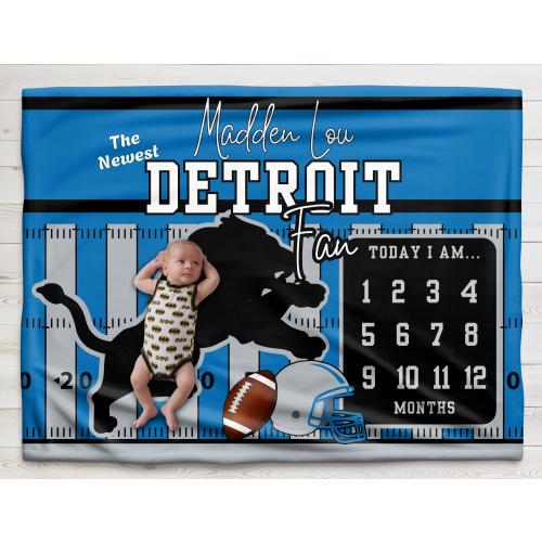 Detroit Football Baby Milestone Blanket: Minky Plush Growth Tracker