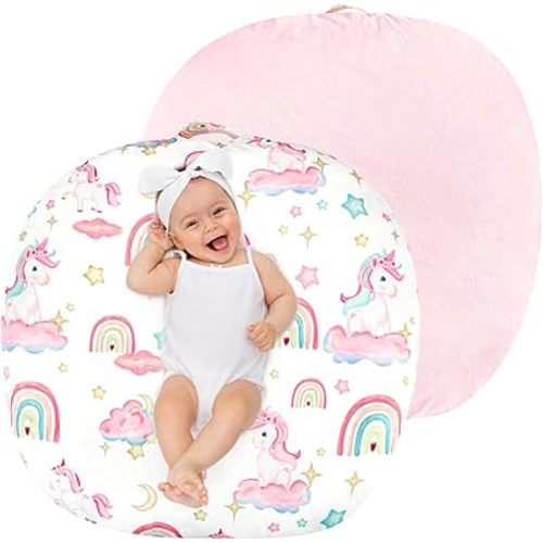Newborn Lounger Cover for Boys Girls, Soft Comfortable Baby Lounger Cover 1 Pack Reversible Removable Fleece Slipover for Infant Lounger Pillow, Unicorn (Cover Only)