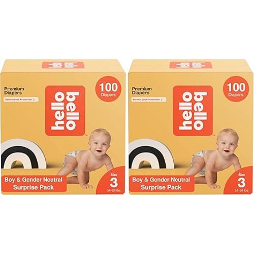Hello Bello Premium Diapers, Size 3 (14-24 lbs) Surprise Pack for Boys - 100 Count (Pack of 1), Hypoallergenic with Soft, Cloth-Like Feel - Assorted Boy & Gender Neutral Patterns