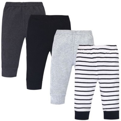 Touched by Nature Baby and Toddler Organic Cotton Pants 4pk, Gray Black Stripe, 3-6 Months
