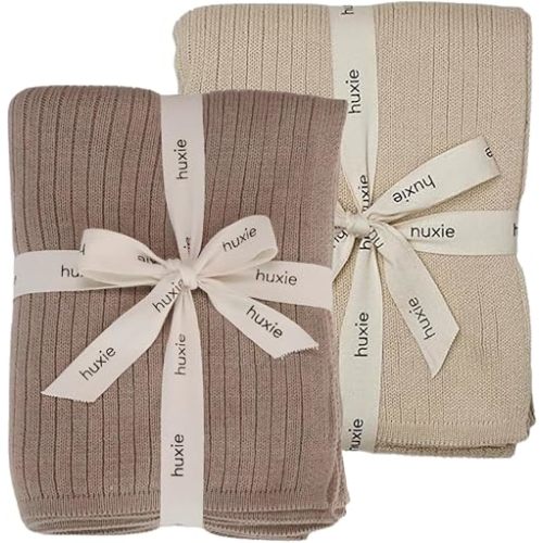 Knitted Organic Cotton Baby Blanket- Swaddle Blanket, 30" x 40" Soft Receiving Blanket for Newborn 2-Pack (Fog/Mochachino)