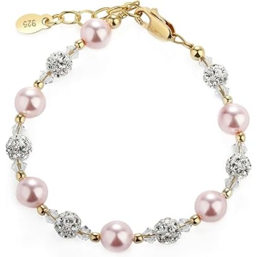 Cherished Moments Children's 14K Gold-plated or Sterling Silver Bracelet with Stardust Beads and Austrian Crystals for Babies, Infants, Toddlers, and Girls Jewelry Gifts