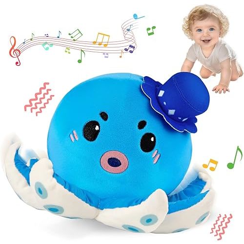 Baby Musical Toy for 6-12 Months, Rechargeable Crawling Octopus Plush with 40 Songs & Voice Recording – Interactive Tummy Time Toy, Soft Sensory Toy for Toddlers 1-3, Baby Gifts for 1 Year Old