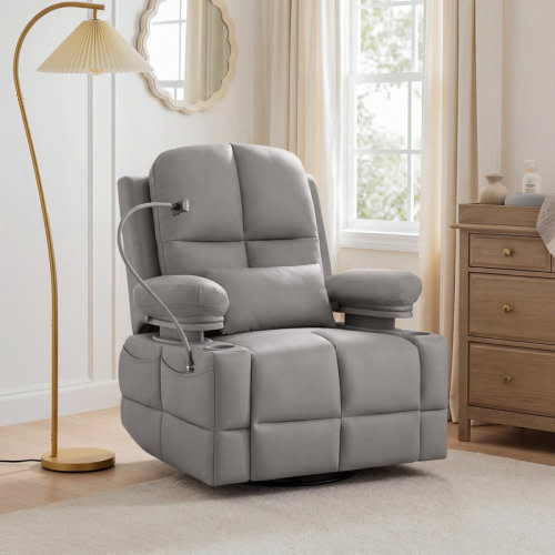 MAMAZING Electric Power Adjustable Armrests Swivel Rocking Chair Reclining Glider With USB Charge and Phone Holder & Reviews | Wayfair