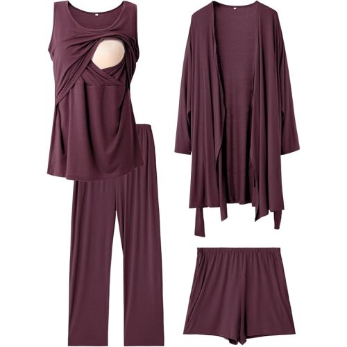 Rnxrbb 4 PCS Year-Round Nursing Pajamas Robe Set Postpartum Pajama Gown Breastfeeding Pj for Hospital Labor Delivery Clothes