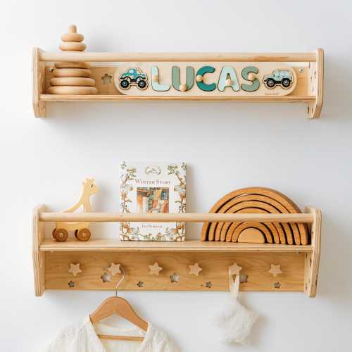 Bookshelf for Nursery. Wooden Toddler Shelf for Books. Montessori Wooden Wall Shelf. Kids Clothes Rack. Floating Nursery Room Organizer.