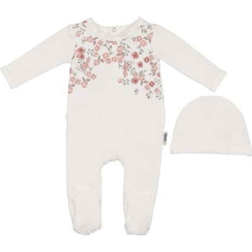 Floral Print Footie & Hat Set, 3M