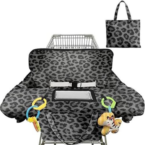 Shopping Cart Cover for Baby 2-in-1 High Chair Cover with Safety Harness Multifunctional Grey Pattern Cart Covers for Babies Soft Padded Grocery Cart Cover for Baby Boy Girl