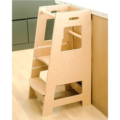 Child Standing Tower Kids Kitchen Step Stool Toddler Wood Stepping Stool - Children's Montessori Stool - Adjustable Platform, Natural Wood