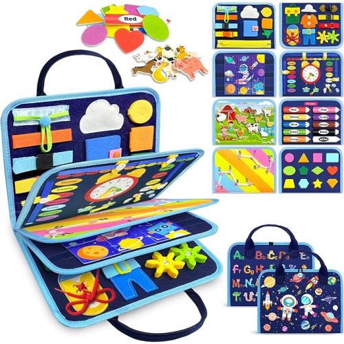 Gojmzo Busy Board Montessori Toys for Toddler Boy Birthday Gifts, Busy Book Sensory Toys for Toddlers, Learning Educational Toddler Travel Activities