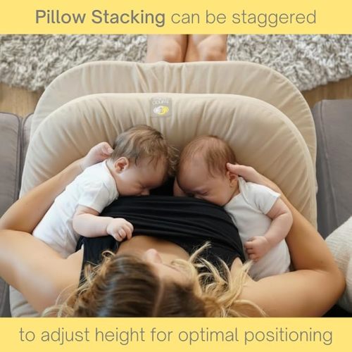 TwinGo Pillow for Twins – Tandem Breastfeeding & Bottle Feeding Nursing Pillow – Adjustable XS to Plus Size – Feeding Support for Parents of Twins (Neutral Color)